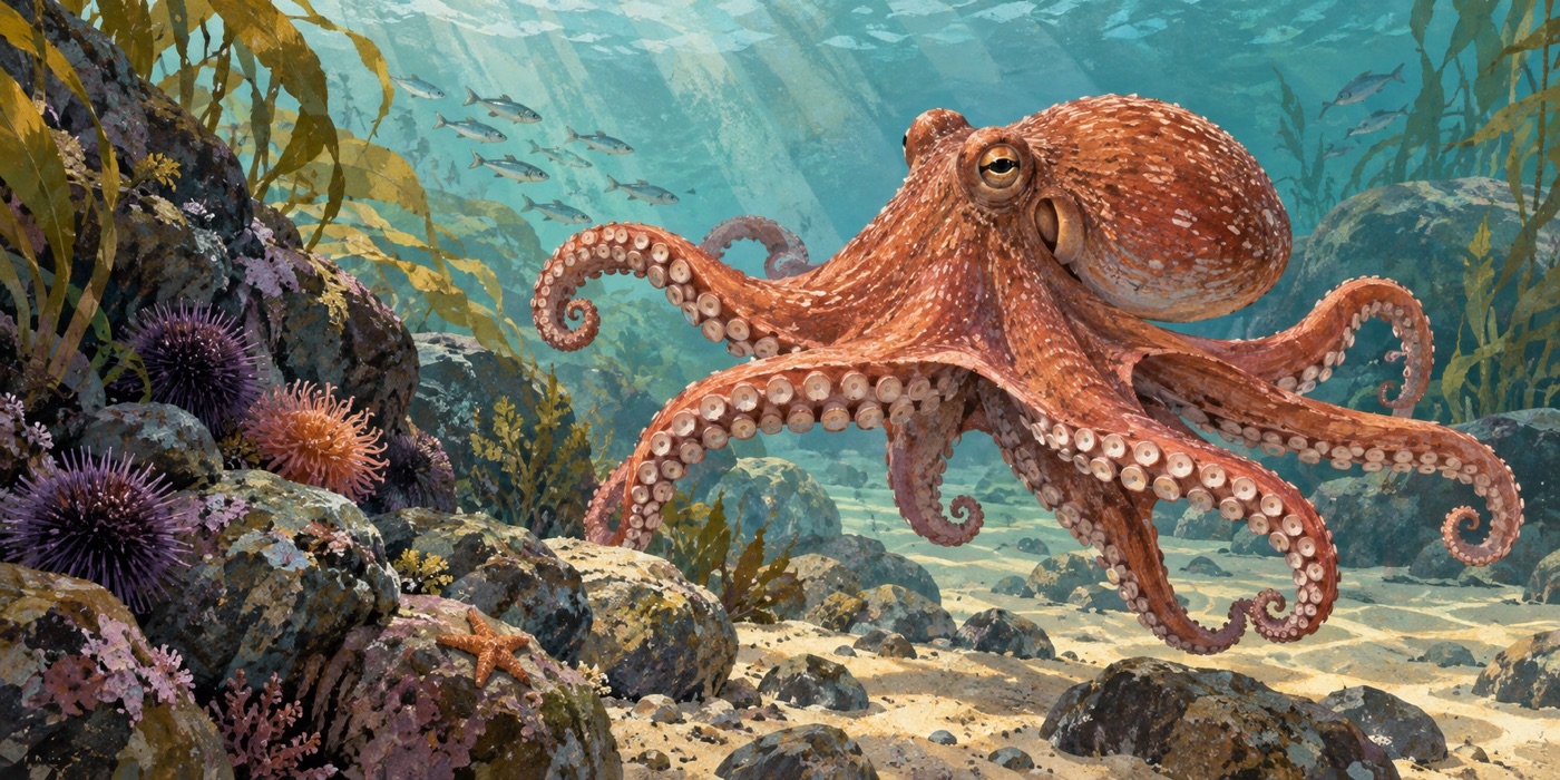 Painted octopus in an underwater scene