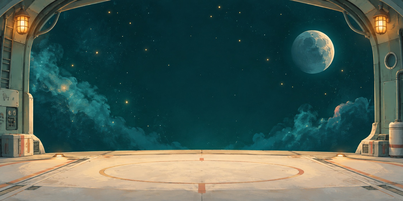 A starry spaceship hangar